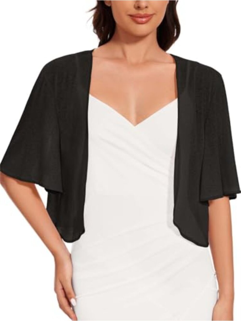 Women Sheer Shrug Bolero Cardigan Open Front Half Sleeve Dress Cover Up